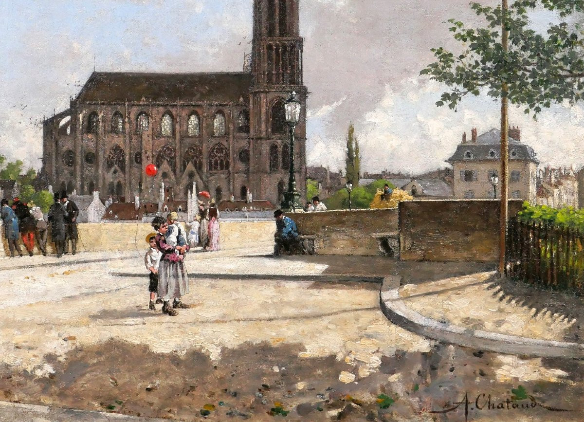 Alfred Chataud 1833-1908 The Red Balloon, Mantes-la-jolie, Painting, Salon 1890, Landscape-photo-3