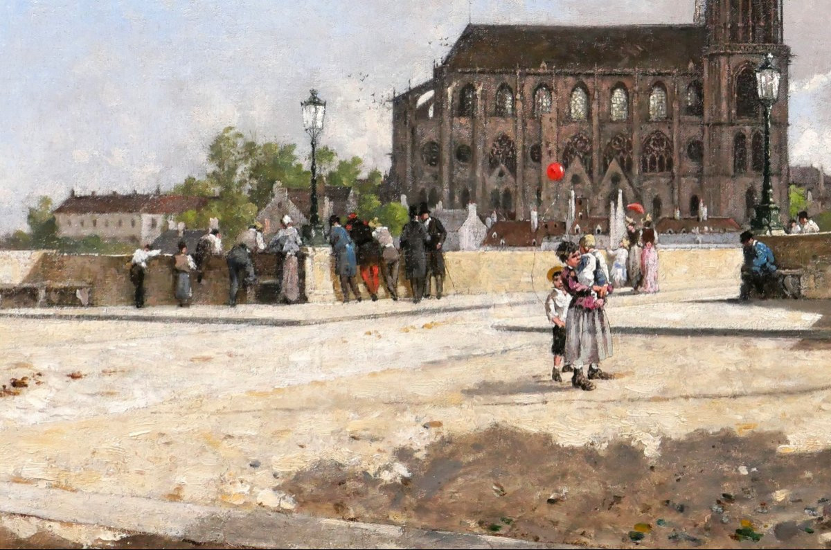 Alfred Chataud 1833-1908 The Red Balloon, Mantes-la-jolie, Painting, Salon 1890, Landscape-photo-4