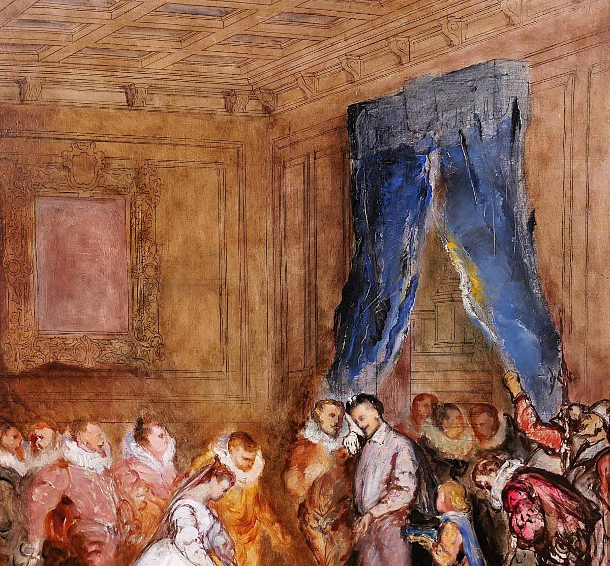 Arnold SCHEFFER 1839-1873 Henri III, son mignon et sa cour, tableau, esquisse, vers 1865-photo-3