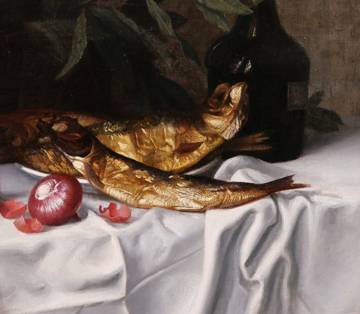 Blanche Polonceau 1846-1914 Still Life With Kippers And Onions, Painting, Circa 1880-90-photo-3