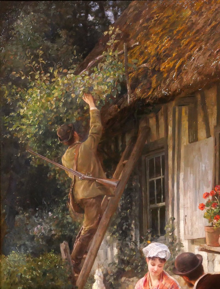 Edmond RUDAUX 1840-1908 Femme au jardin, le retour de la chasse, tableau, 1882, impressionnisme-photo-1