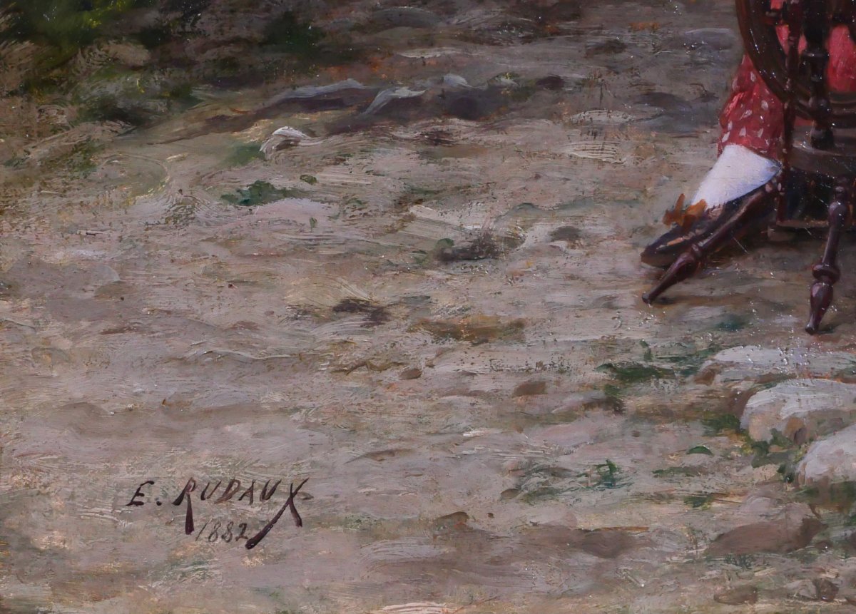 Edmond RUDAUX 1840-1908 Femme au jardin, le retour de la chasse, tableau, 1882, impressionnisme-photo-5