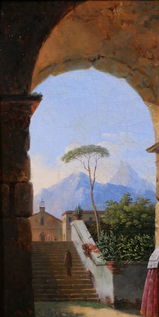 Jean-Baptiste BERLOT 1775-1840 Italie, oratoire dans une ruine antique, tableau, paysage-photo-1