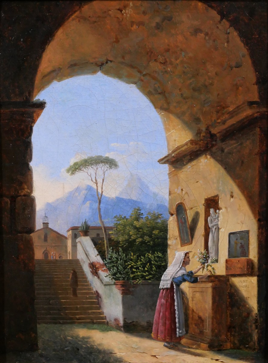 Jean-Baptiste BERLOT 1775-1840 Italie, oratoire dans une ruine antique, tableau, paysage