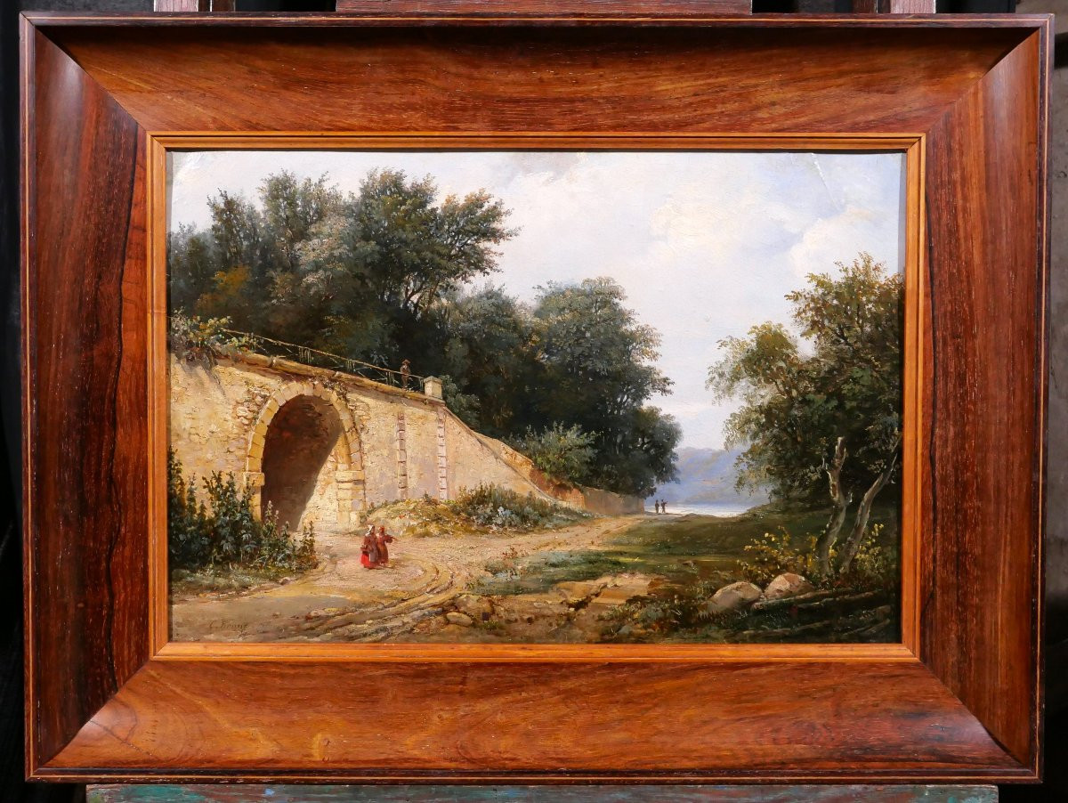 Christian BRUNE 1793-1849 Paysage au pont, tableau vers 1820-30 romantisme Bertin-photo-2
