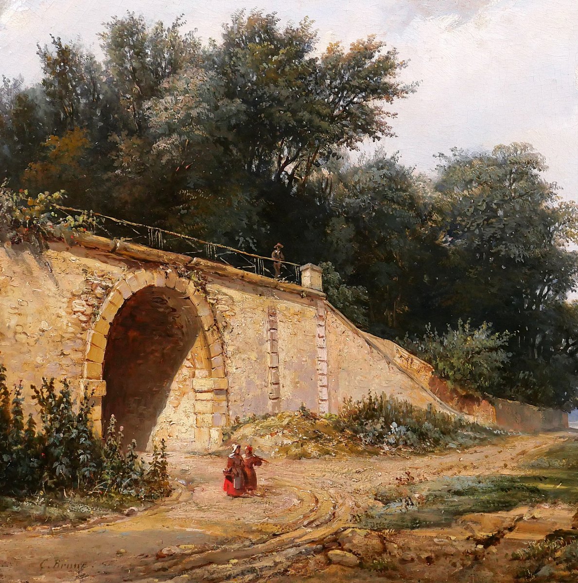 Christian BRUNE 1793-1849 Paysage au pont, tableau vers 1820-30 romantisme Bertin-photo-3