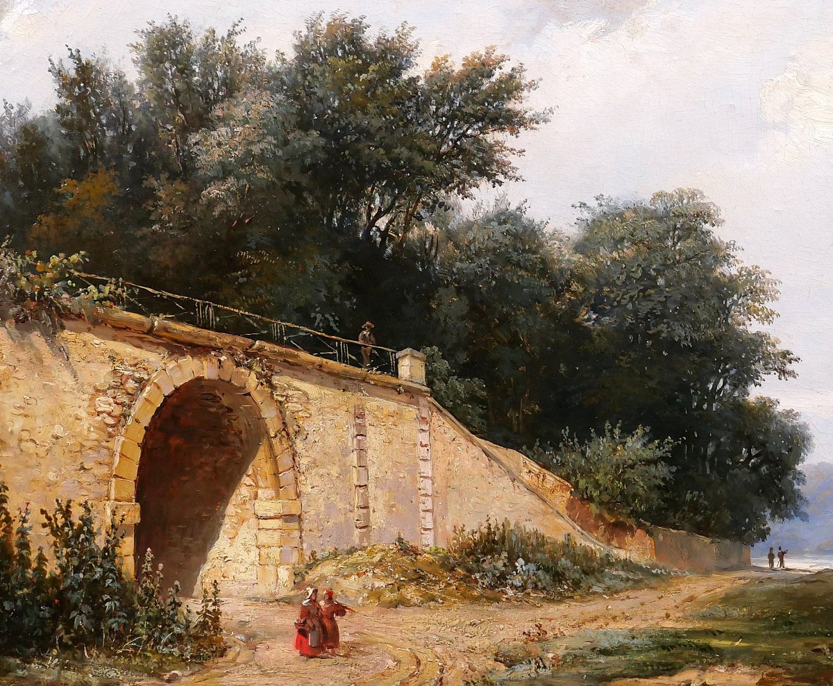 Christian BRUNE 1793-1849 Paysage au pont, tableau vers 1820-30 romantisme Bertin-photo-1
