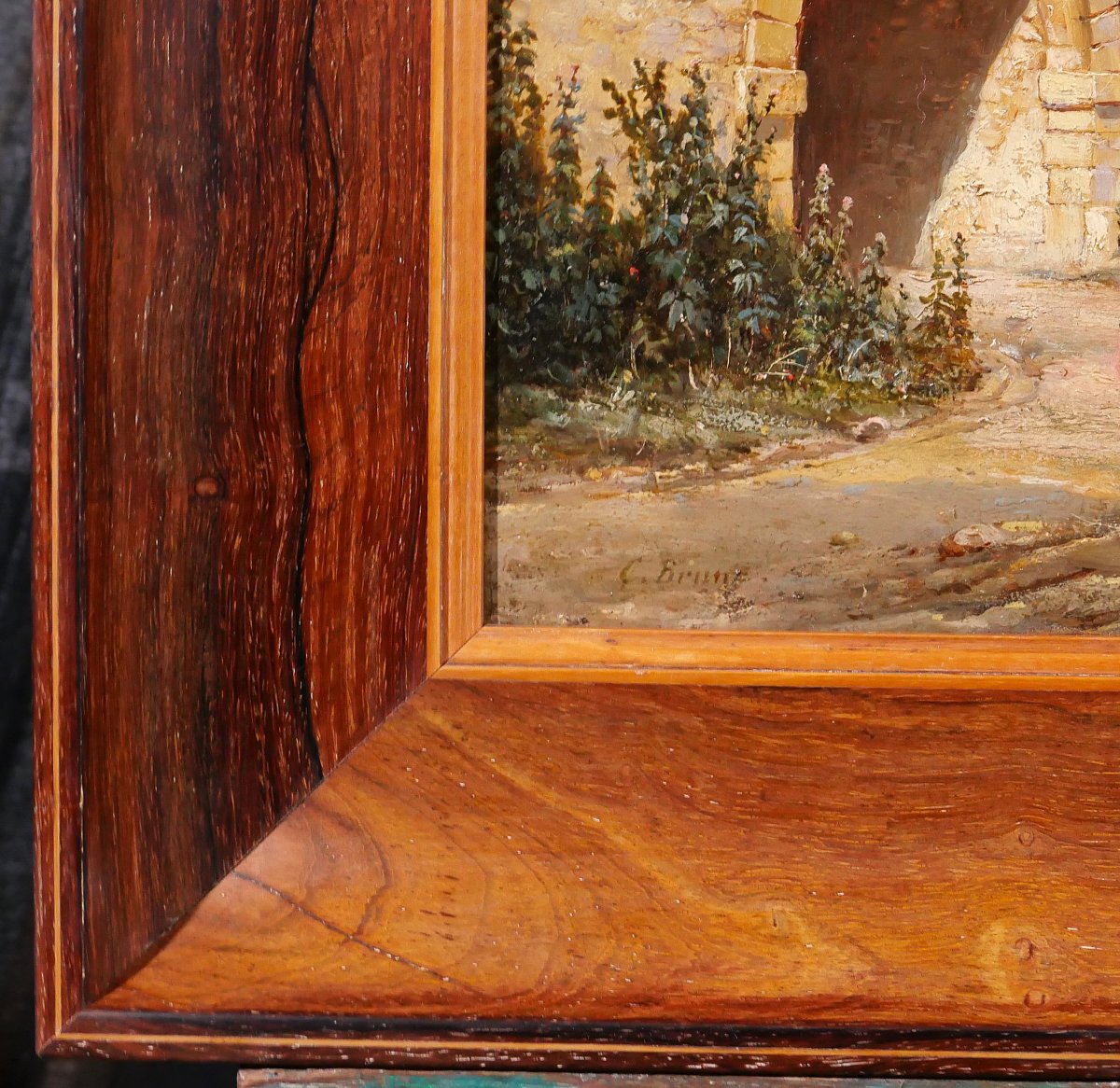 Christian BRUNE 1793-1849 Paysage au pont, tableau vers 1820-30 romantisme Bertin-photo-5