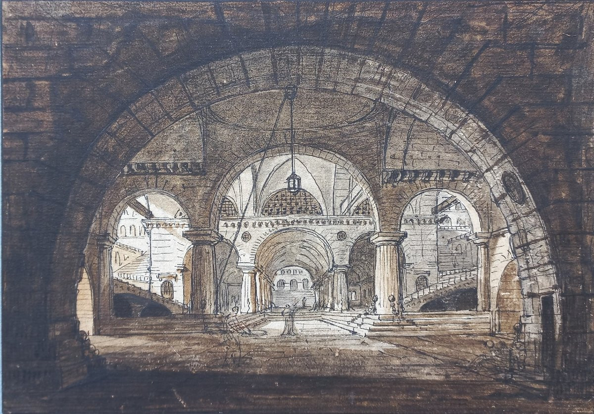 Jean-baptiste Coste 1746-1819 Imaginary Architecture, Drawing, Circa 1780, Neoclassical, Landscape-photo-2