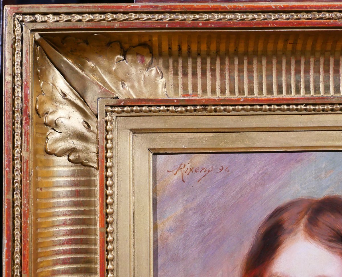 Jean-André RIXENS 1846-1925 Portrait de jeune fille à la robe rouge et dentelle, tableau, 1894-photo-5