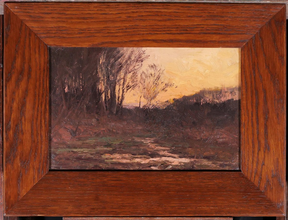 Joseph-charles François 1851-1940 Landscape With Trees, Twilight, Painting, Belgium Barbizon-photo-2
