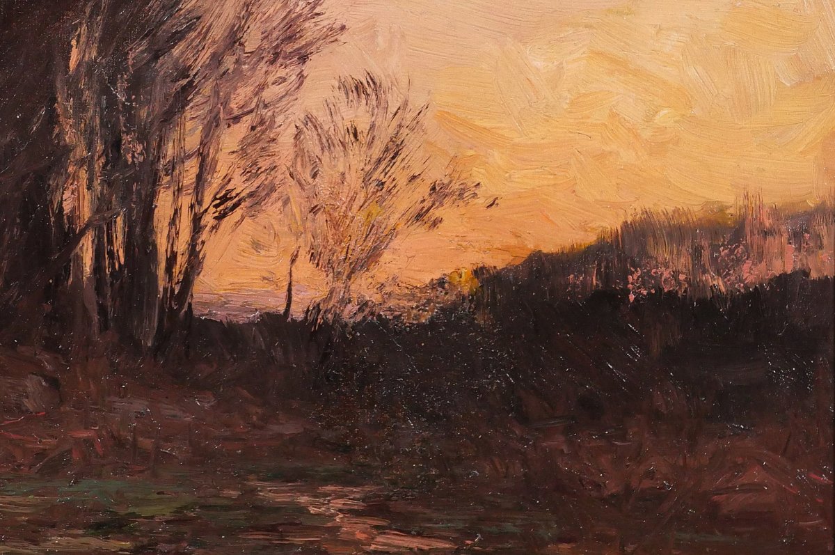 Joseph-charles François 1851-1940 Landscape With Trees, Twilight, Painting, Belgium Barbizon-photo-2