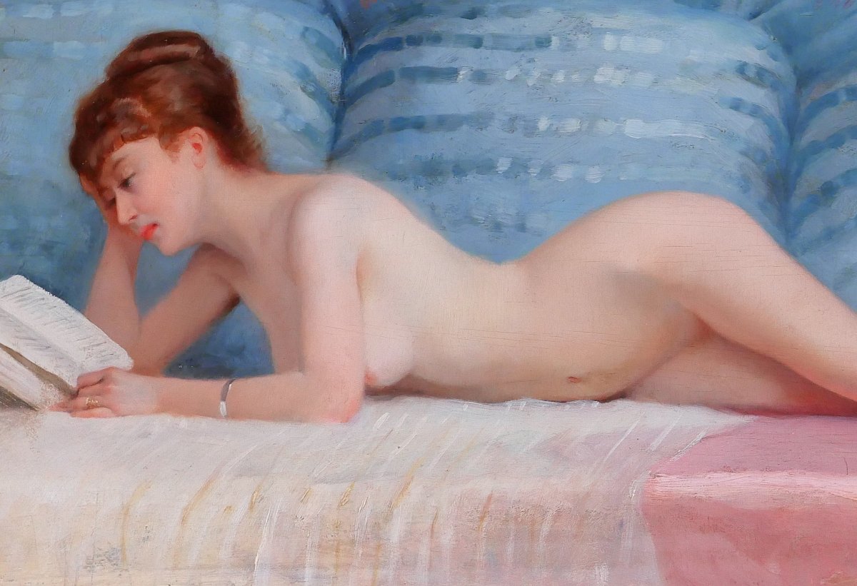 Louis GALLIAC 1849-1930 Femme nue au divan japonisant bleu, tableau, vers 1890, impressionnisme-photo-4