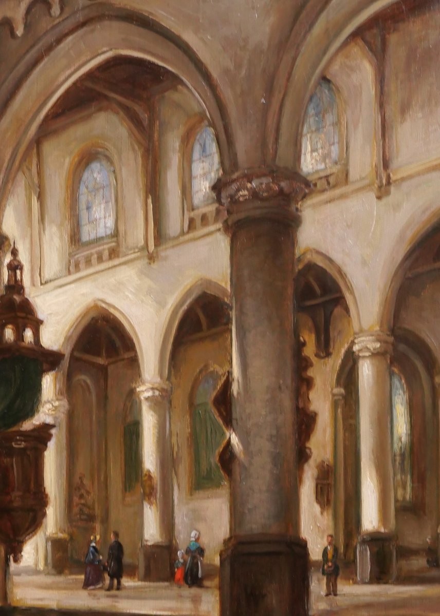 Adolphe Hervier 1818-1879 Church In Normandy Or Picardy, Painting, Circa 1850-60 Romanticism-photo-2