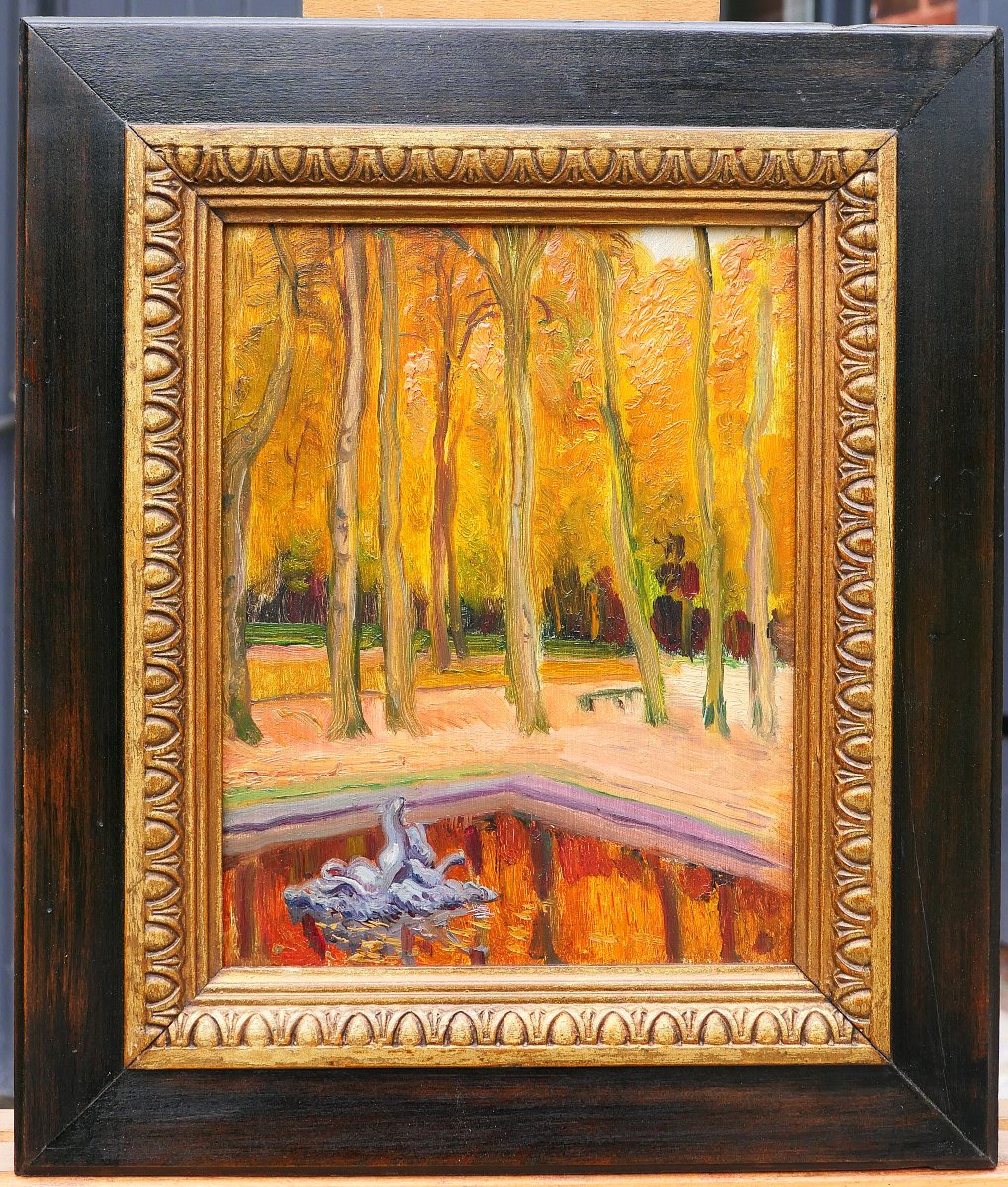 Maurice de Lambert 1873-1953 Versailles, le parc en Automne, paysage, tableau, vers 1920-photo-2