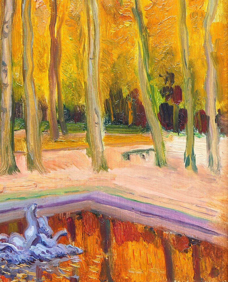 Maurice de Lambert 1873-1953 Versailles, le parc en Automne, paysage, tableau, vers 1920-photo-3