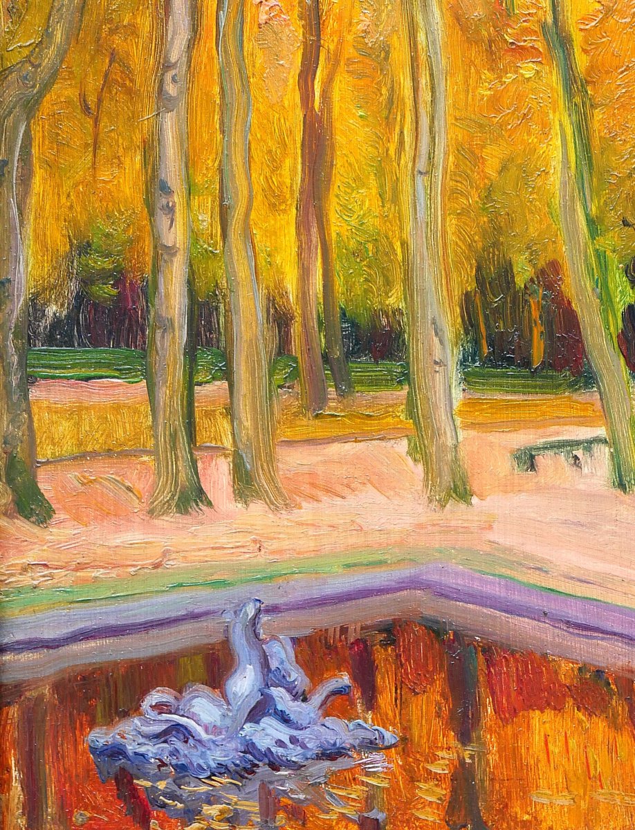 Maurice de Lambert 1873-1953 Versailles, le parc en Automne, paysage, tableau, vers 1920-photo-4