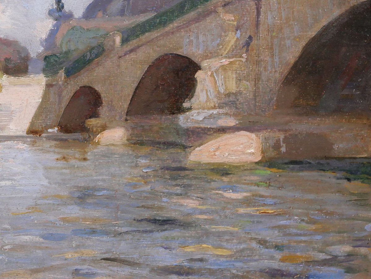 Julien-Jacques Leclerc 1885-1972 Paris, Le pont des Invalides, tableau paysage Seine vers 1920-photo-3