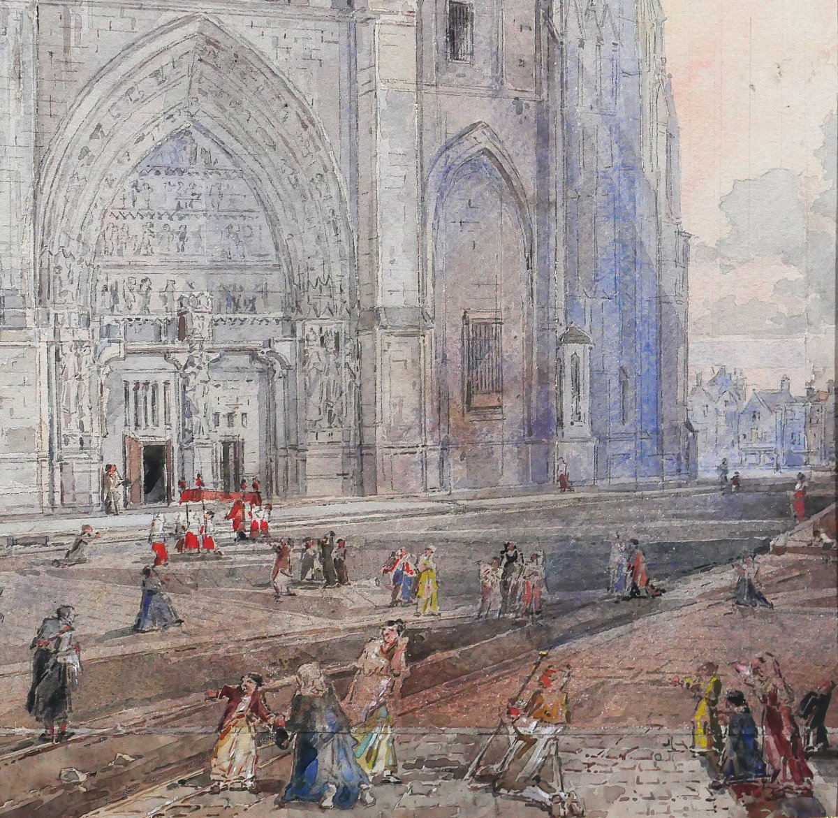 Louis-désiré Thiénon 1812-1889 Reims, The Cathedral, Landscape, Drawing, 1875 Romanticism Painting-photo-3