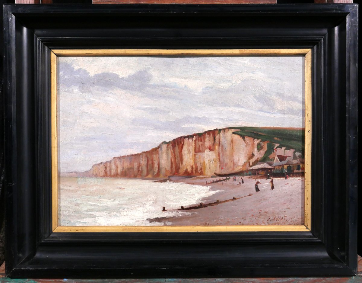Jules Aviat 1844-1931 Normandy, Saint-valéry-en-caux, Painting 1875 Landscape Impressionism -photo-2