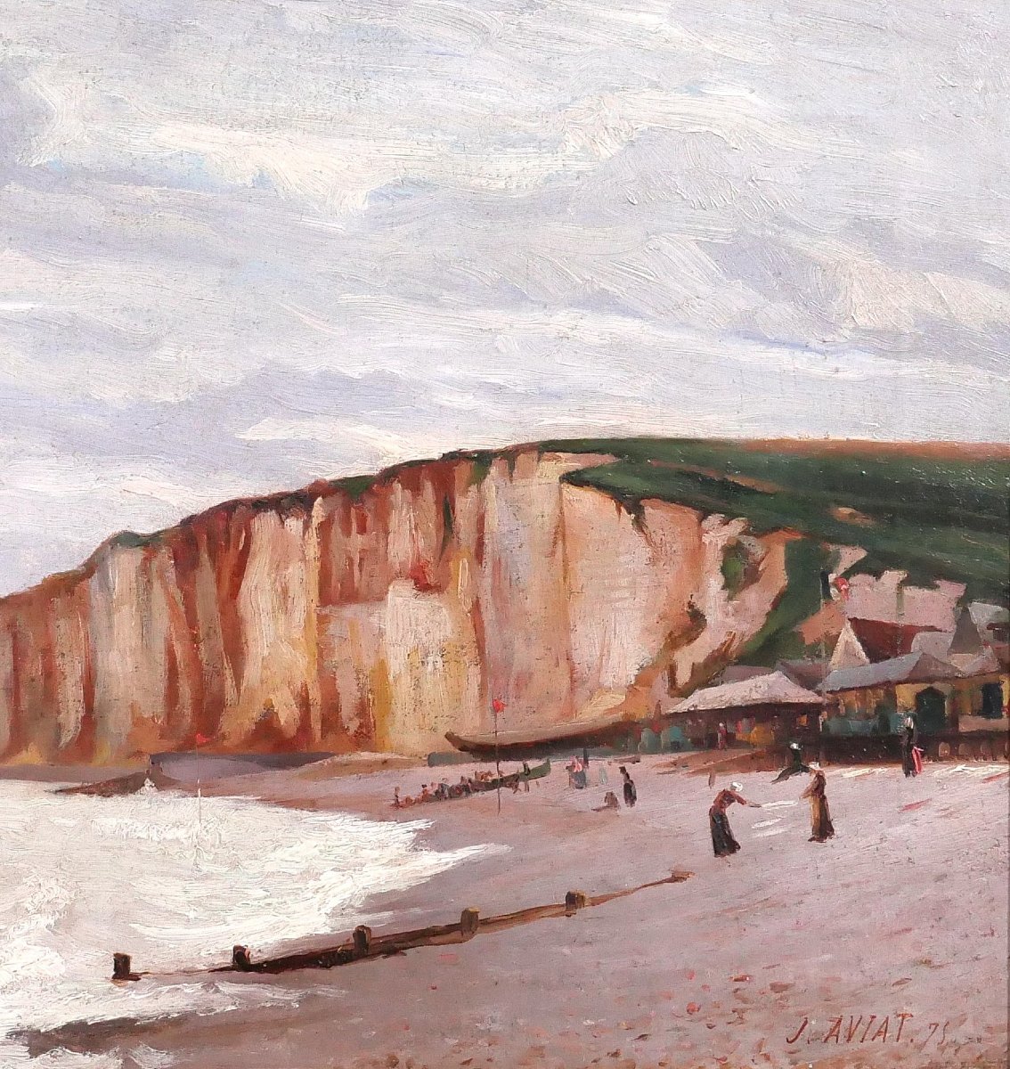 Jules Aviat 1844-1931 Normandy, Saint-valéry-en-caux, Painting 1875 Landscape Impressionism -photo-4