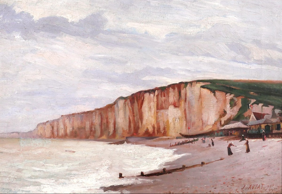 Jules Aviat 1844-1931 Normandy, Saint-valéry-en-caux, Painting 1875 Landscape Impressionism 