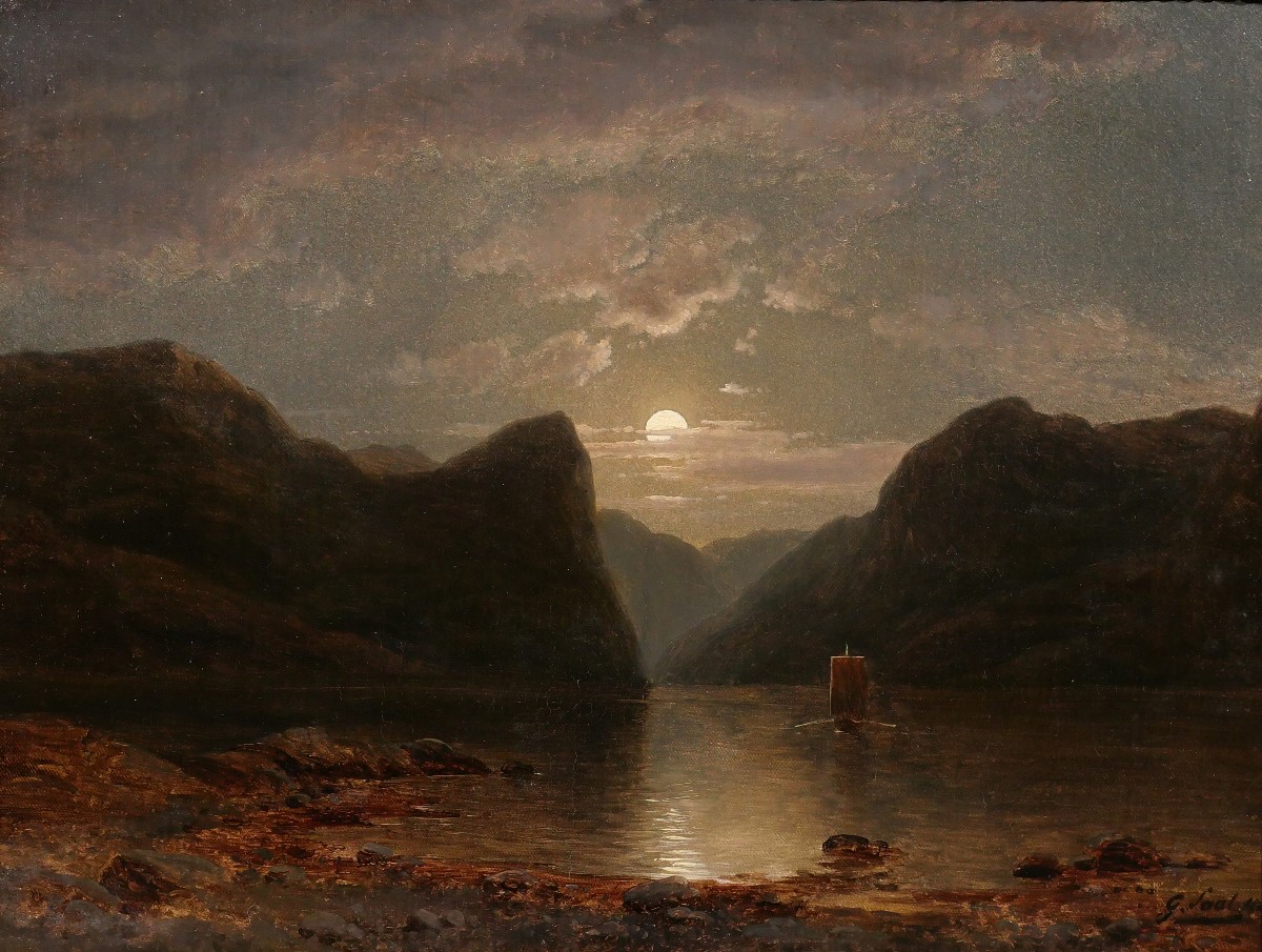 Georg Saal 1817-1870 Norwegian Landscape By Moonlight, Painting, 1848, Romanticism Germany