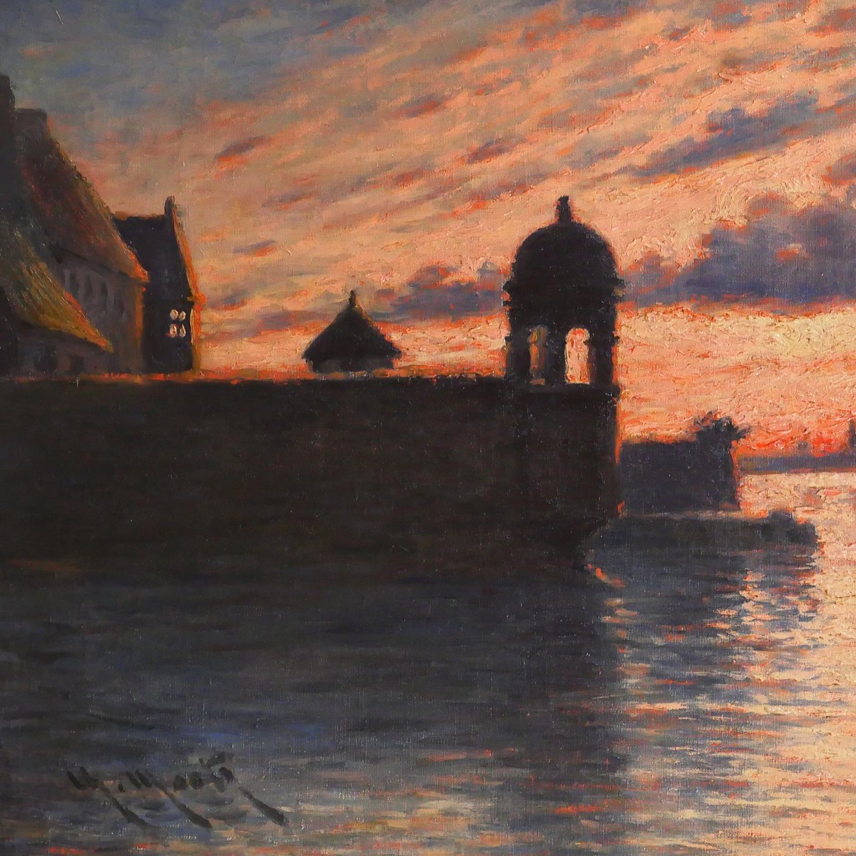 Charles MOOTZ 1889-1944 Bretagne, Roscoff, paysage au coucher du soleil, tableau, vers 1920-photo-3