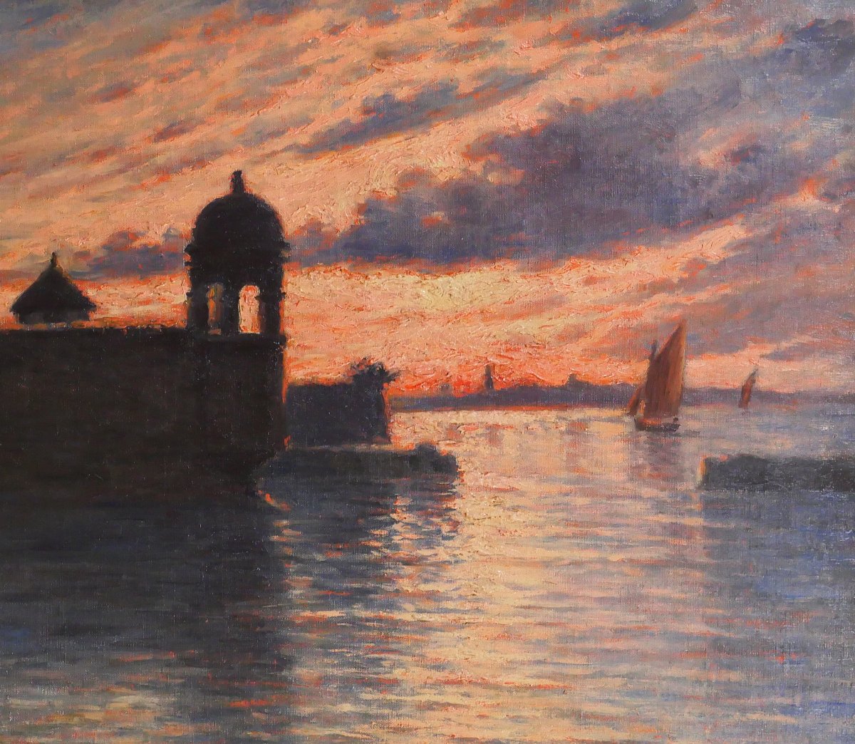 Charles MOOTZ 1889-1944 Bretagne, Roscoff, paysage au coucher du soleil, tableau, vers 1920-photo-4