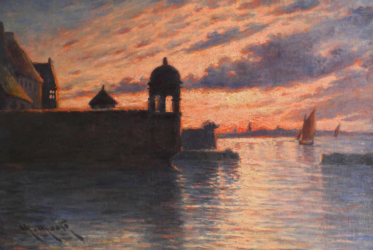 Charles MOOTZ 1889-1944 Bretagne, Roscoff, paysage au coucher du soleil, tableau, vers 1920