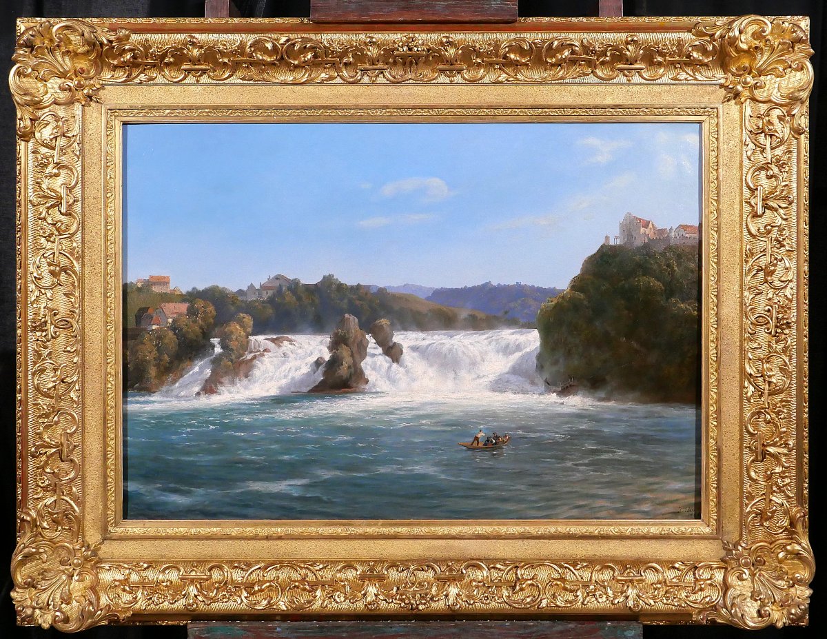 Johann Jakob ULRICH 1798-1877 Les chutes du Rhin, Neuhausen am Rheinfall, Suisse, tableau 1866-photo-2