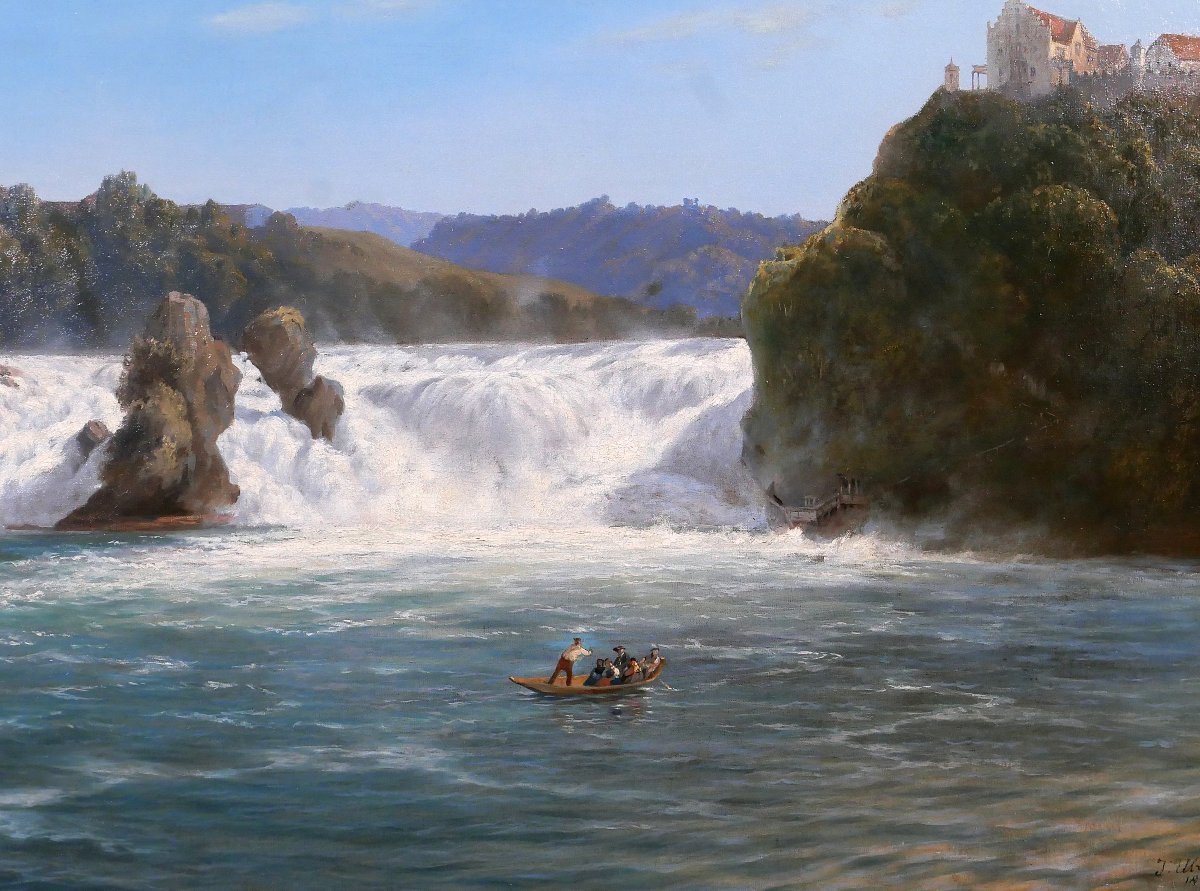 Johann Jakob ULRICH 1798-1877 Les chutes du Rhin, Neuhausen am Rheinfall, Suisse, tableau 1866-photo-3