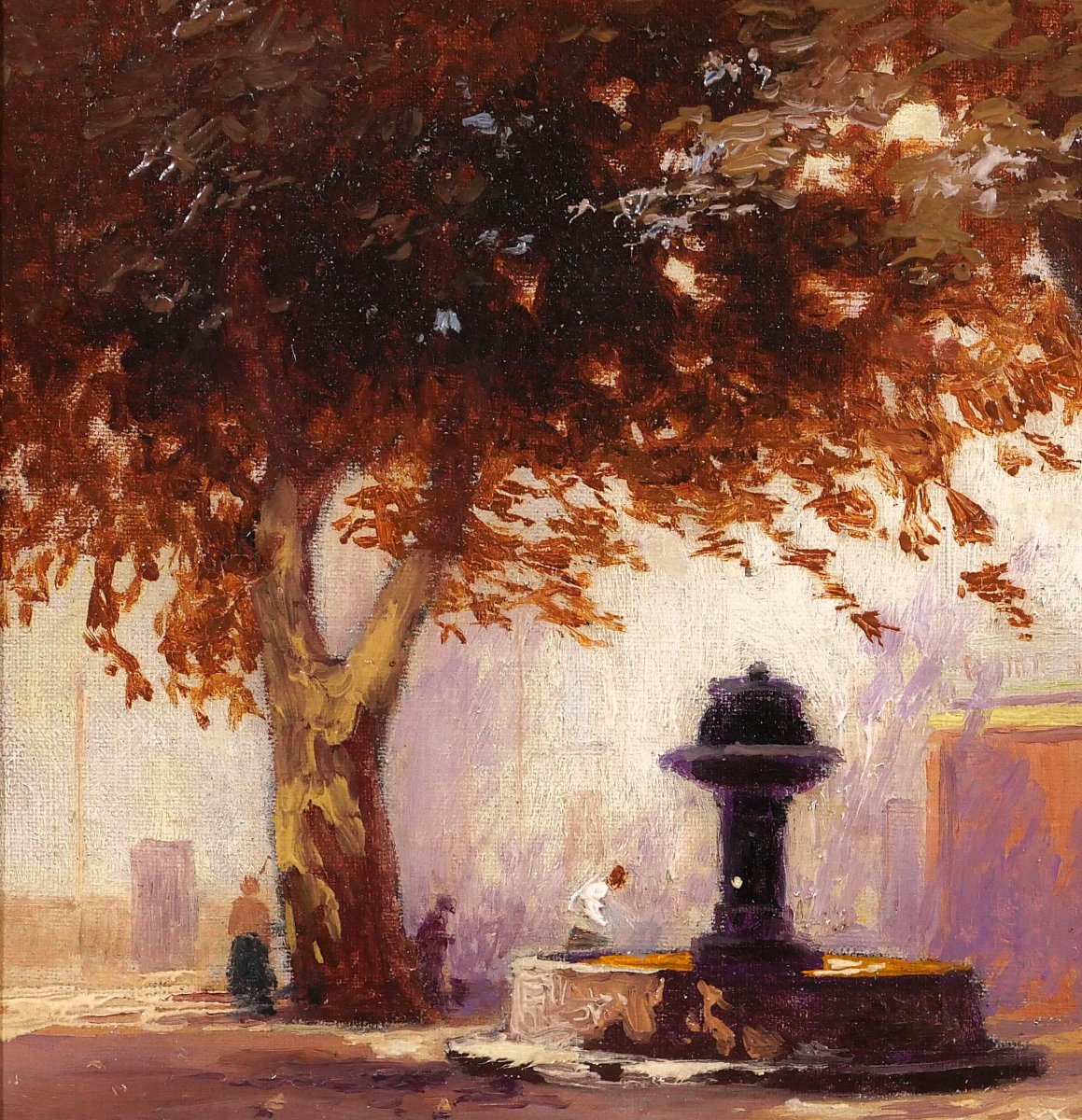 Charles Liebert Provence, Fountain Under The Plane Trees, Painting, Circa 1910-20 Var Landscape-photo-1