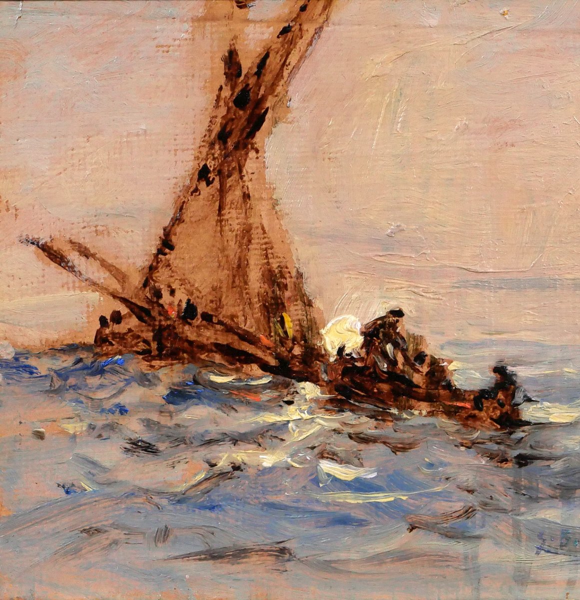 Sauveur BERNAY-THIERIC 1874-1963 Bateau en mer, effet de lumière, tableau, vers 1900-photo-3