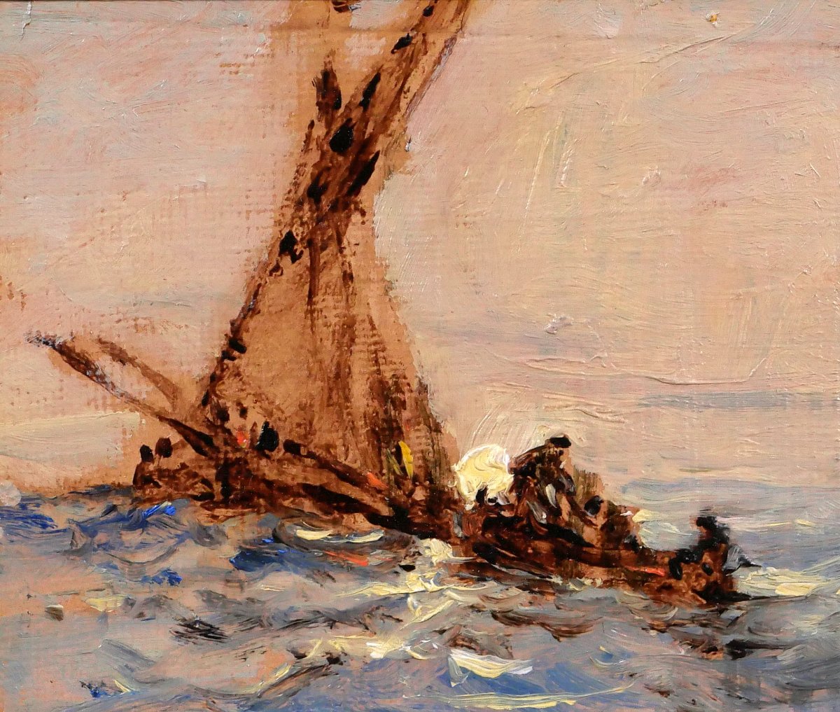 Sauveur BERNAY-THIERIC 1874-1963 Bateau en mer, effet de lumière, tableau, vers 1900-photo-1