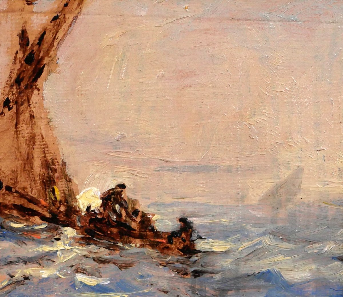Sauveur BERNAY-THIERIC 1874-1963 Bateau en mer, effet de lumière, tableau, vers 1900-photo-2