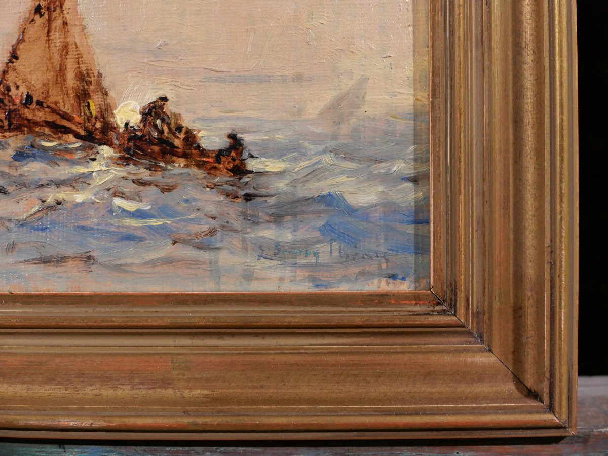 Sauveur BERNAY-THIERIC 1874-1963 Bateau en mer, effet de lumière, tableau, vers 1900-photo-5