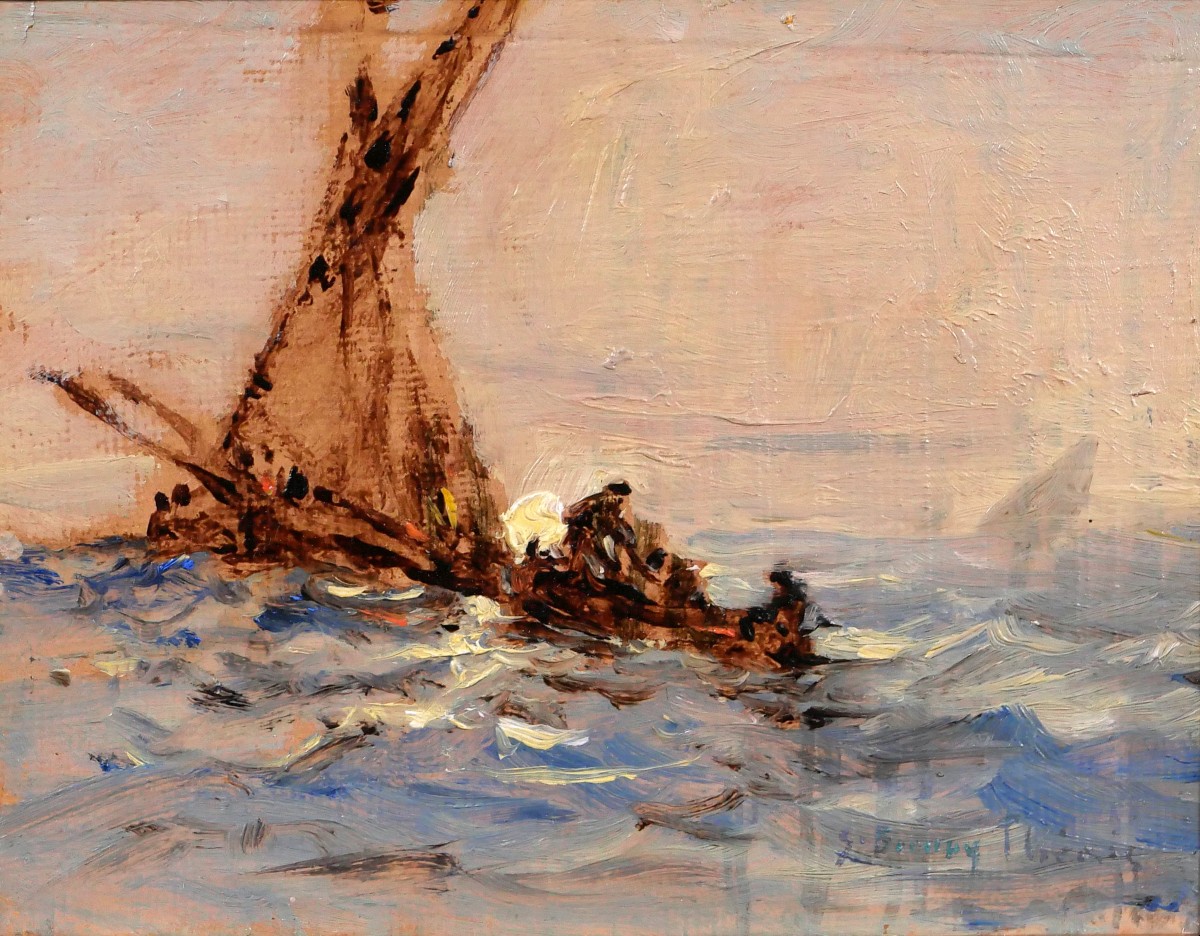 Sauveur BERNAY-THIERIC 1874-1963 Bateau en mer, effet de lumière, tableau, vers 1900