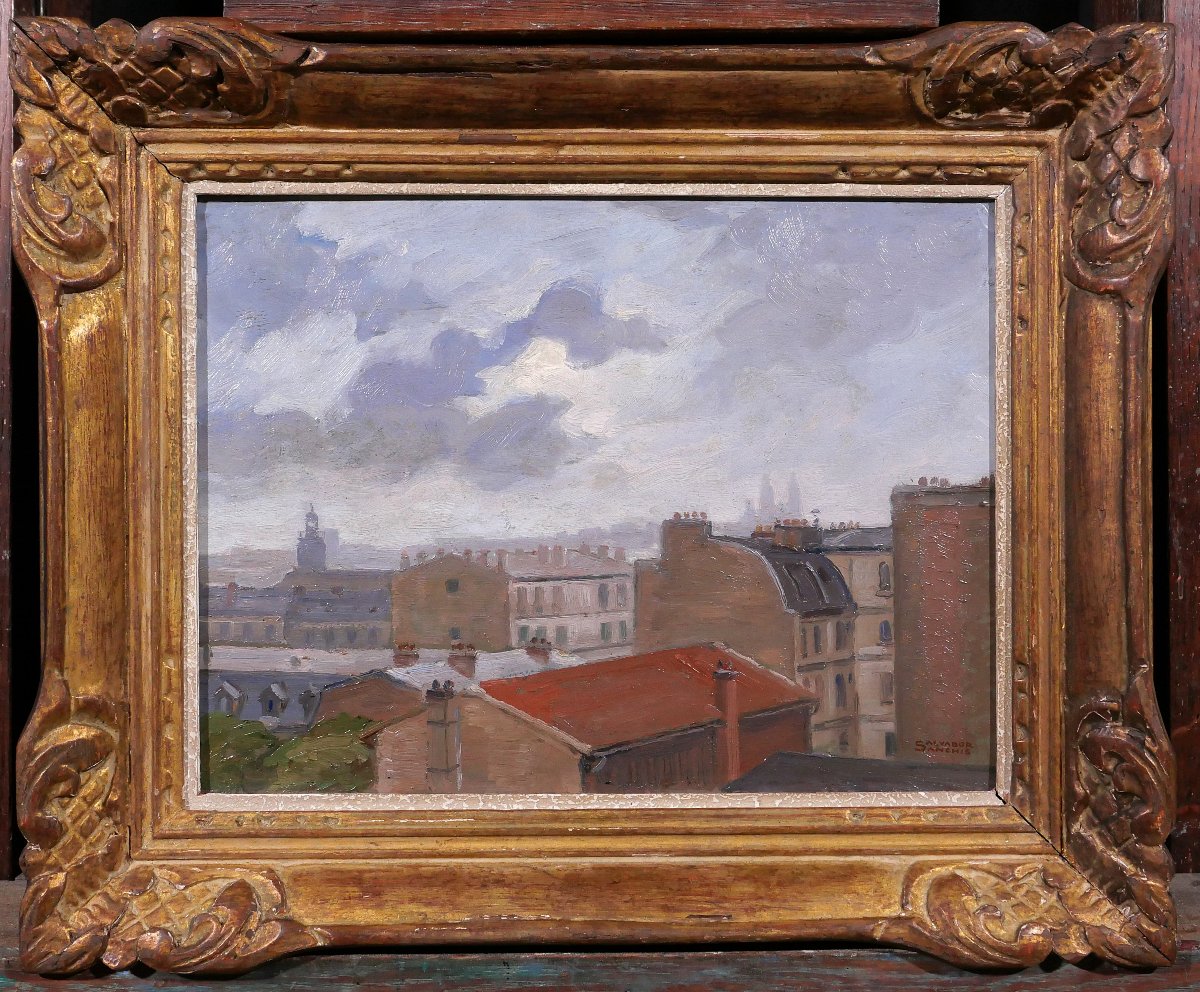 Salvator SANCHIS, Paris, les toits avec Montmartre, tableau paysage, vers 1930-40-photo-2