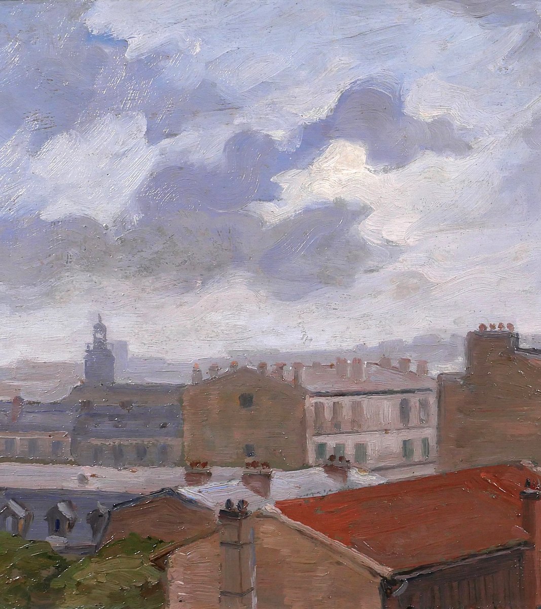 Salvator SANCHIS, Paris, les toits avec Montmartre, tableau paysage, vers 1930-40-photo-3