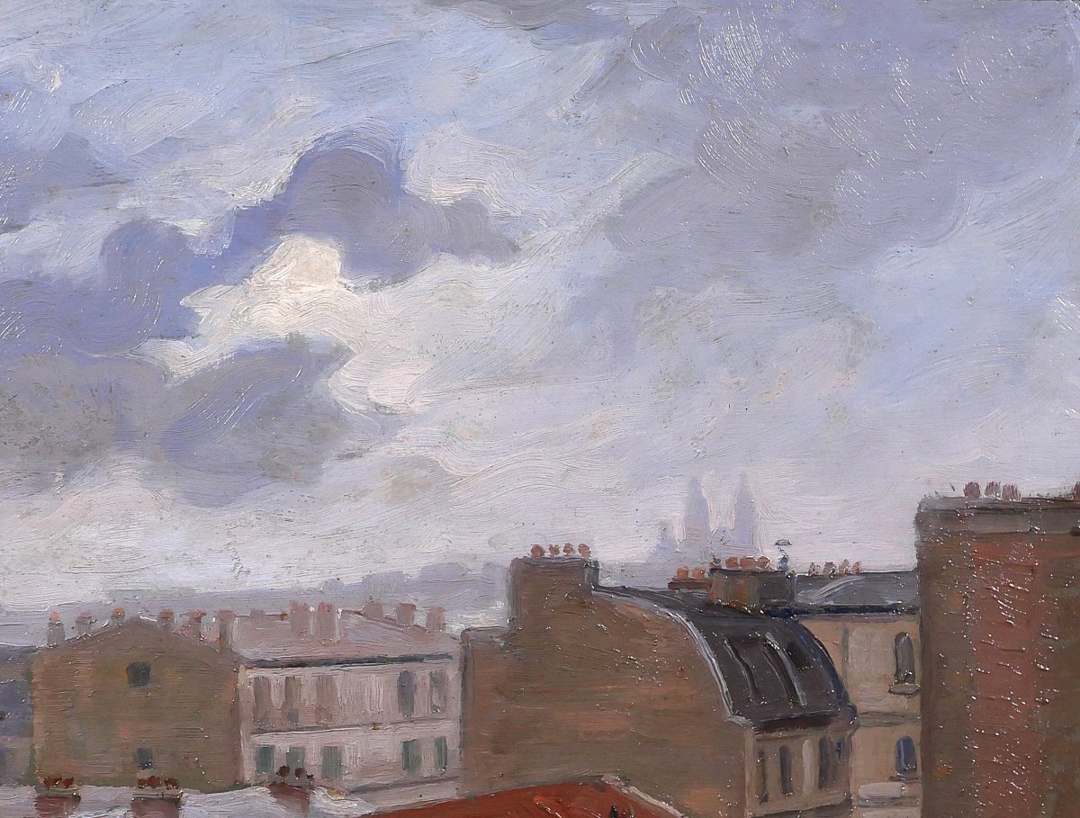 Salvator SANCHIS, Paris, les toits avec Montmartre, tableau paysage, vers 1930-40-photo-2