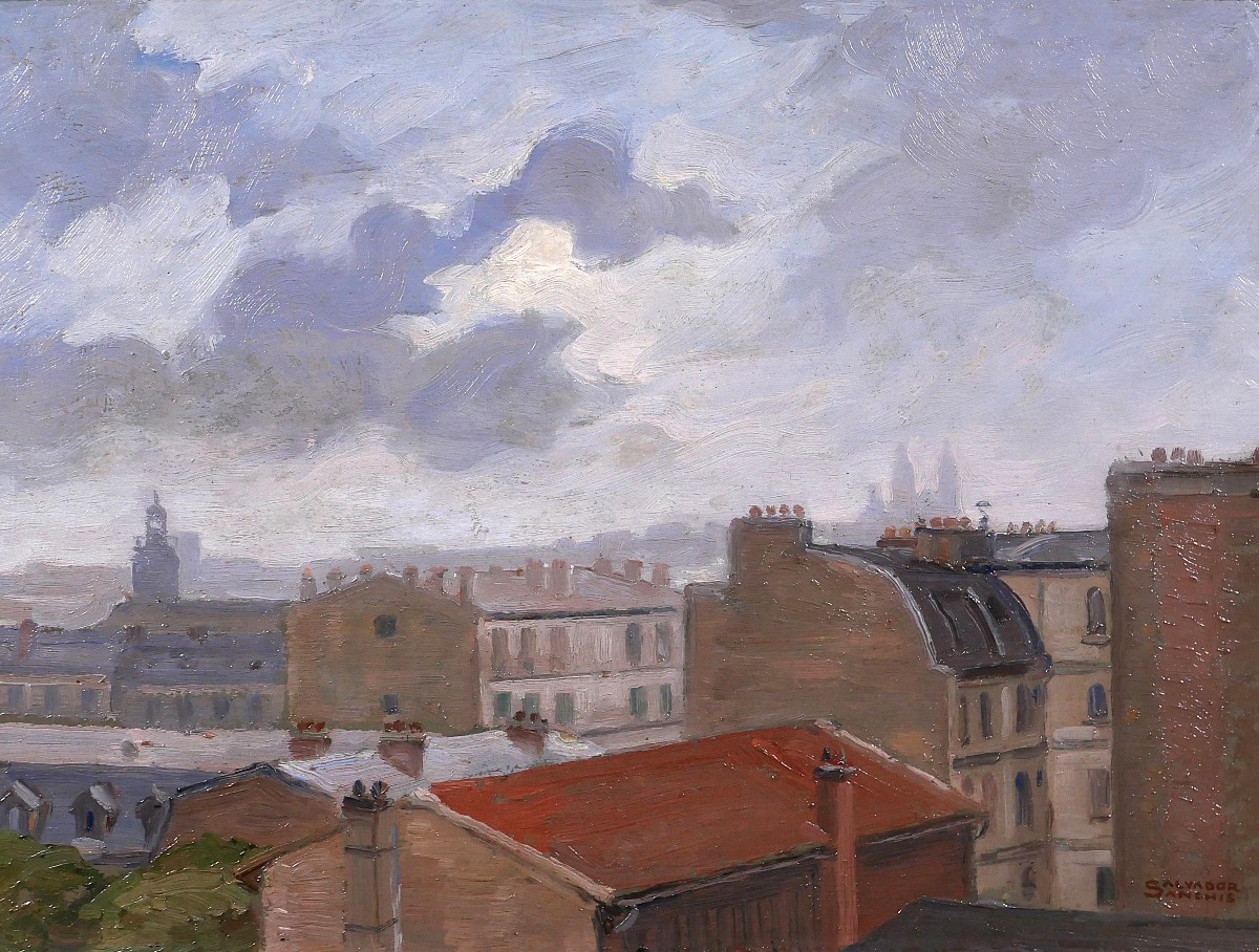 Salvator SANCHIS, Paris, les toits avec Montmartre, tableau paysage, vers 1930-40