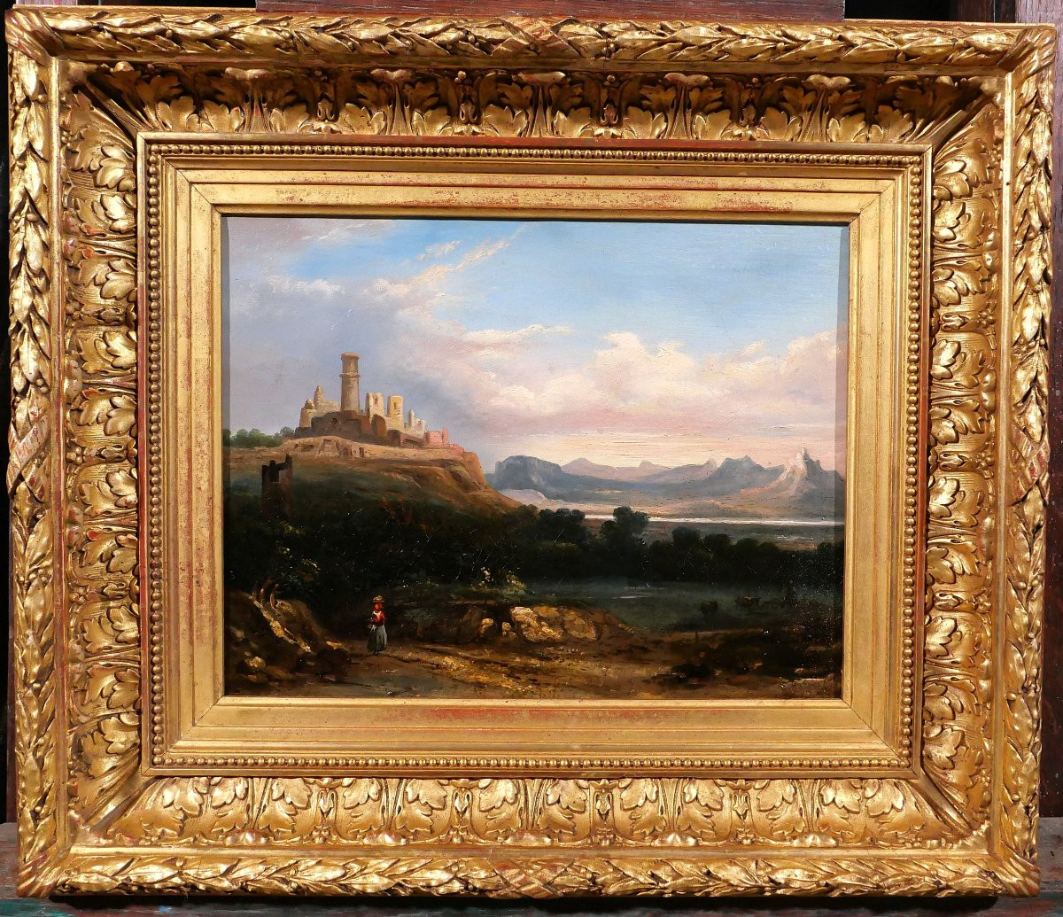 Louis-A. Lapito (att. à) 1803-1874 Italie, paysage aux ruines, tableau, 1830-40, romantisme-photo-2