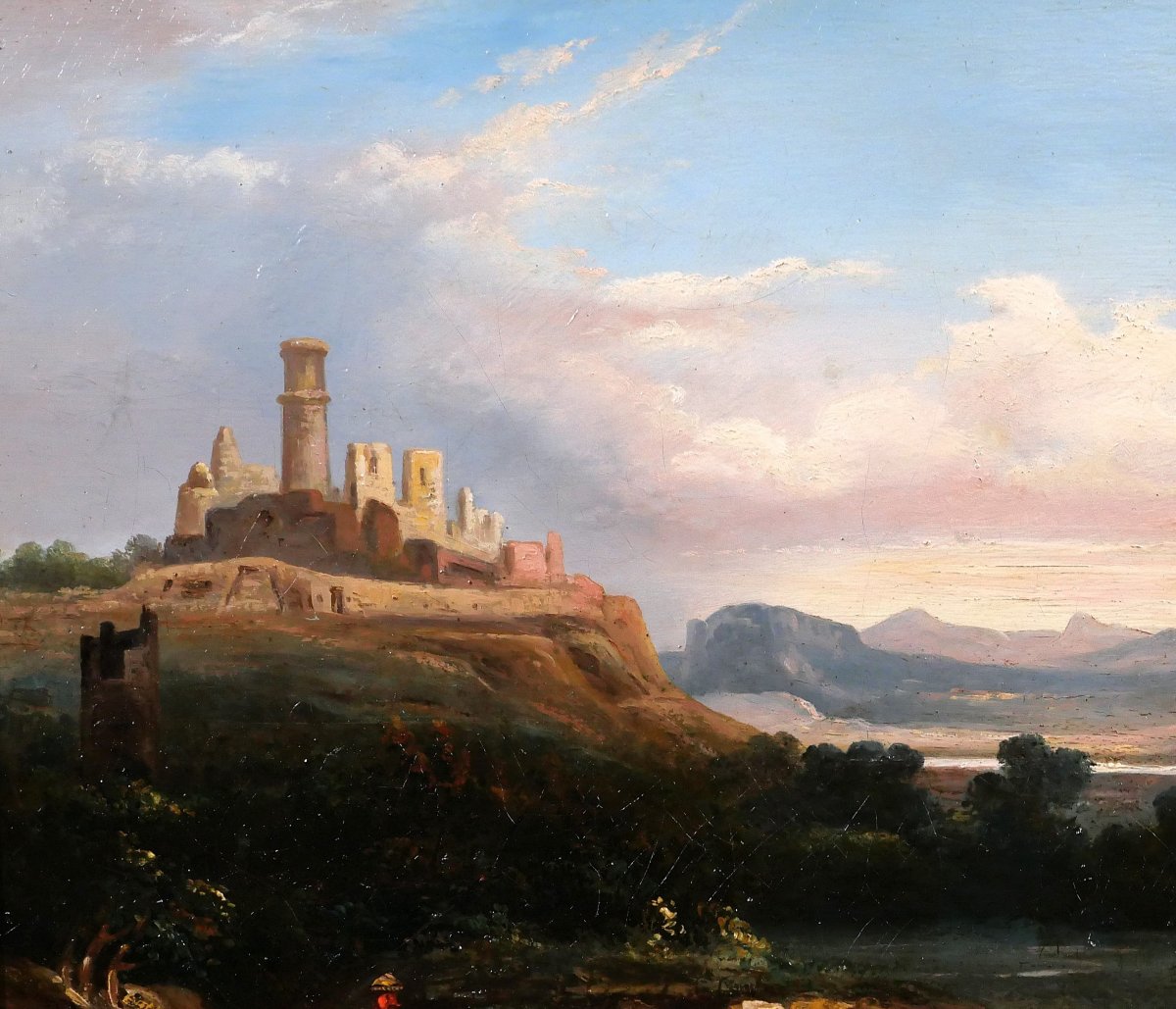 Louis-A. Lapito (att. à) 1803-1874 Italie, paysage aux ruines, tableau, 1830-40, romantisme-photo-1