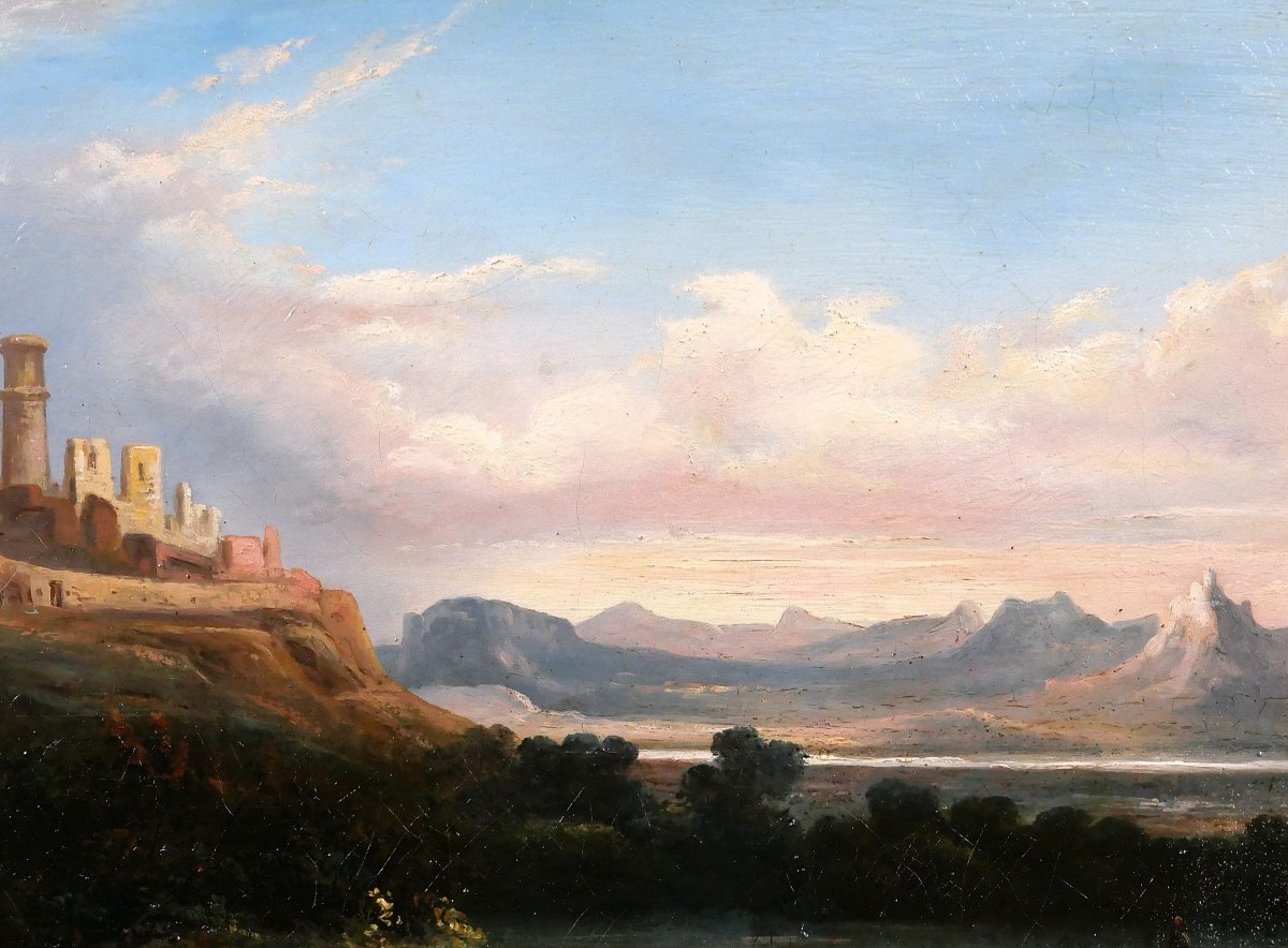 Louis-A. Lapito (att. à) 1803-1874 Italie, paysage aux ruines, tableau, 1830-40, romantisme-photo-2