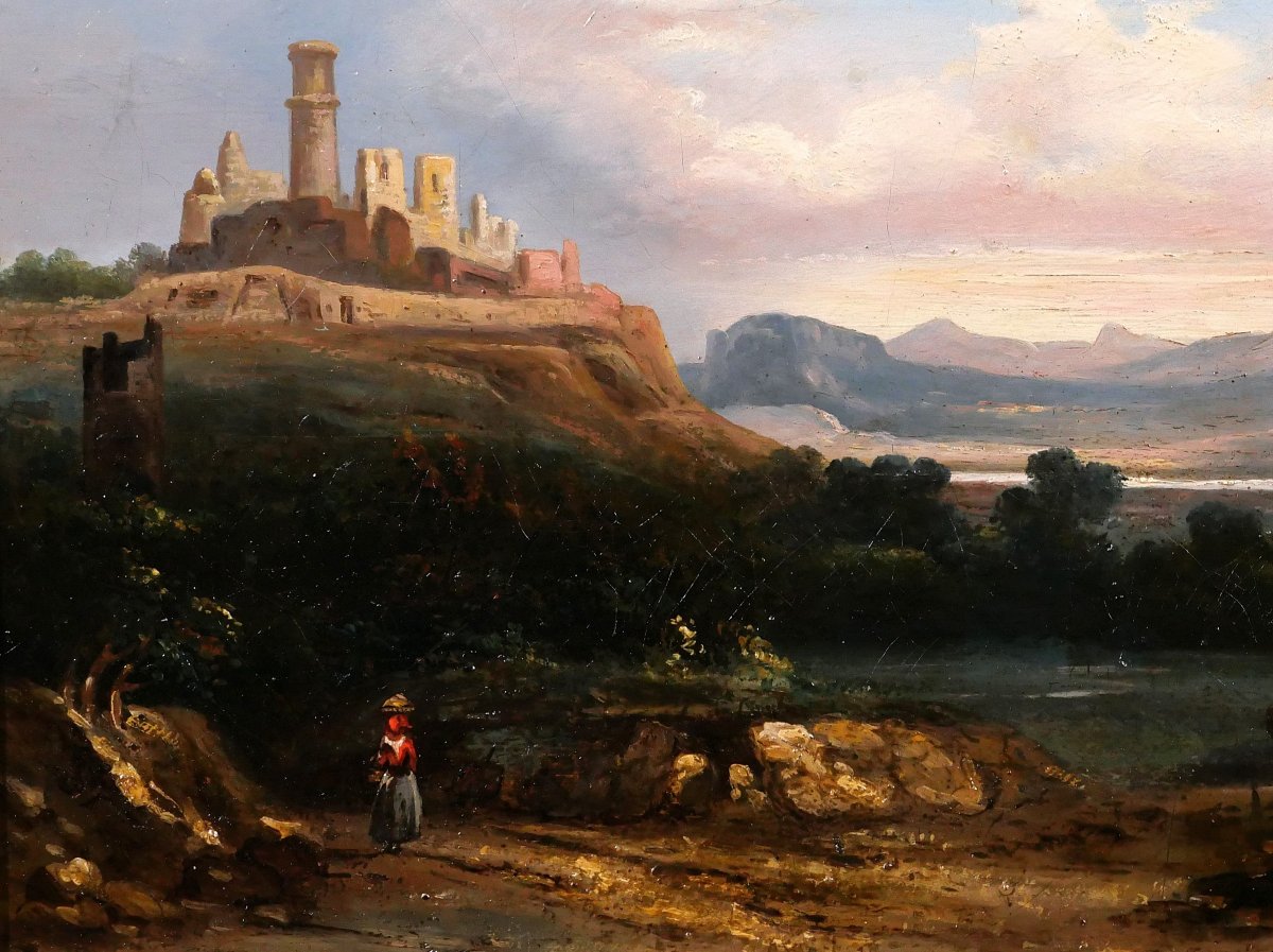 Louis-A. Lapito (att. à) 1803-1874 Italie, paysage aux ruines, tableau, 1830-40, romantisme-photo-4