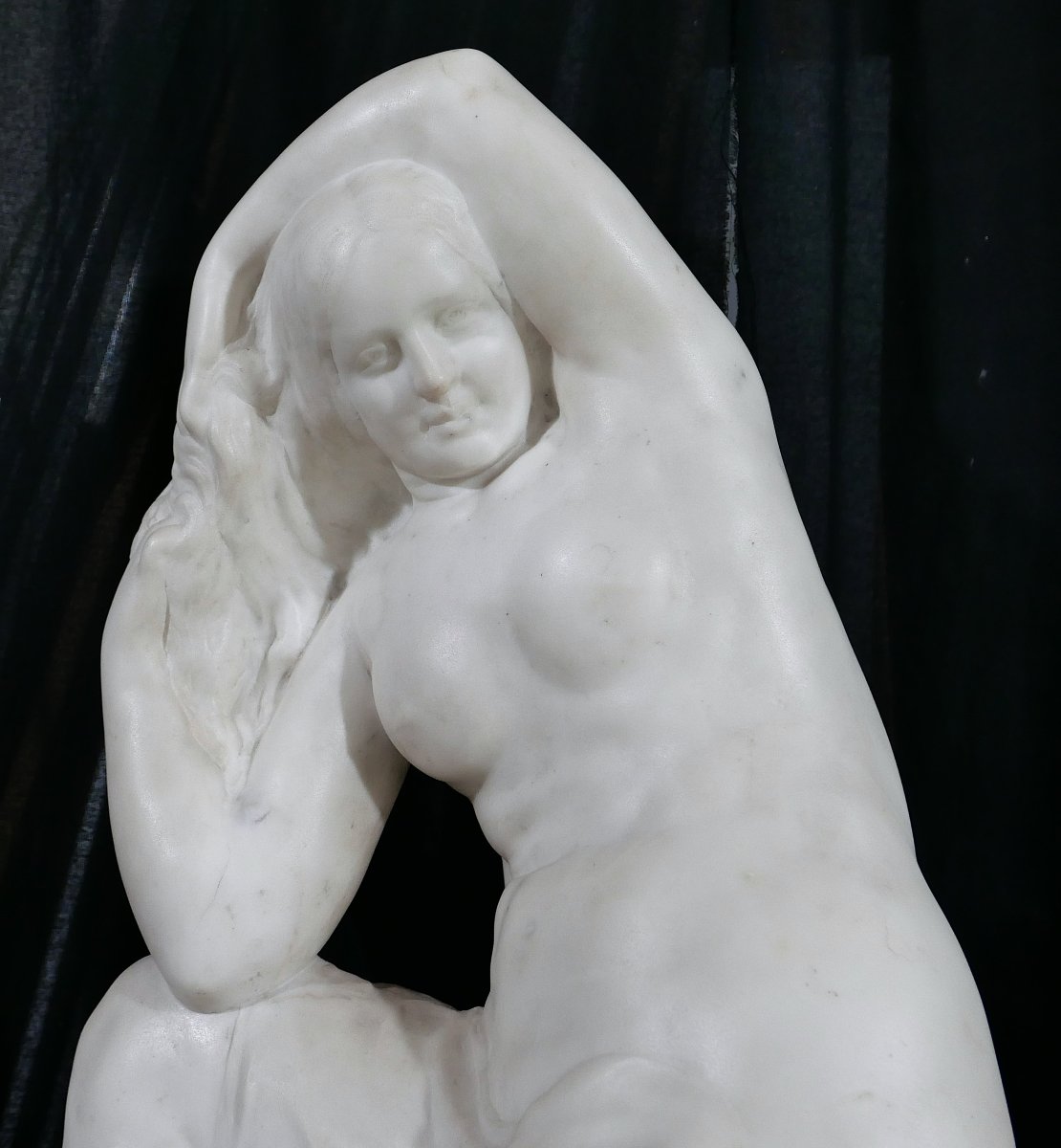 Jules Oscar MAES 1881-1964 Femme nue, baigneuse, sculpture marbre, vers 1920 statue Art Déco-photo-3
