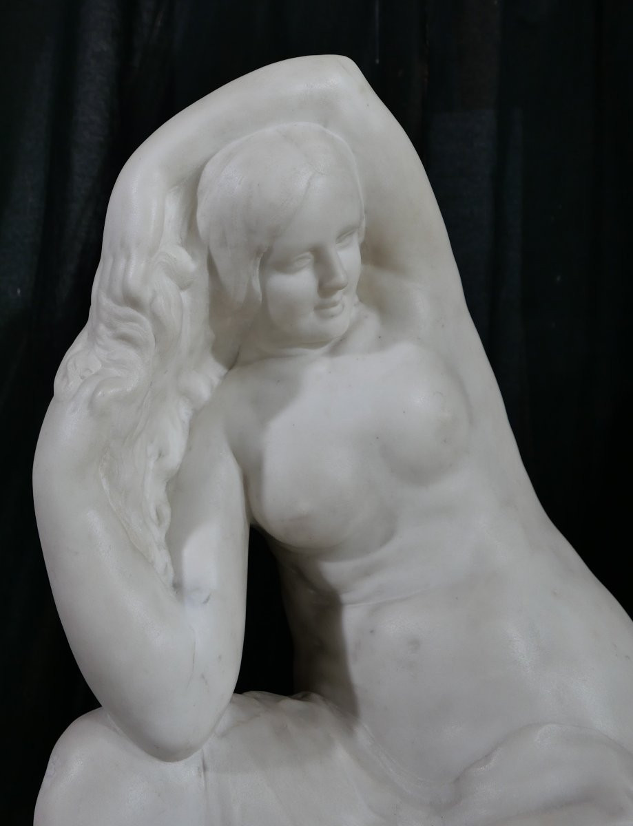 Jules Oscar MAES 1881-1964 Femme nue, baigneuse, sculpture marbre, vers 1920 statue Art Déco-photo-4