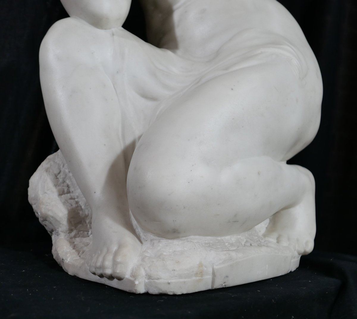 Jules Oscar MAES 1881-1964 Femme nue, baigneuse, sculpture marbre, vers 1920 statue Art Déco-photo-5