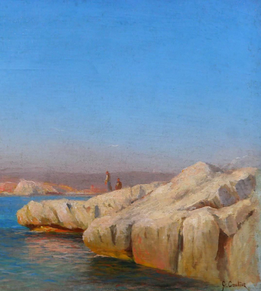 François Gautier 1842-1917 Marseille, bateau en mer, paysage, tableau vers 1890 impressionnisme-photo-4